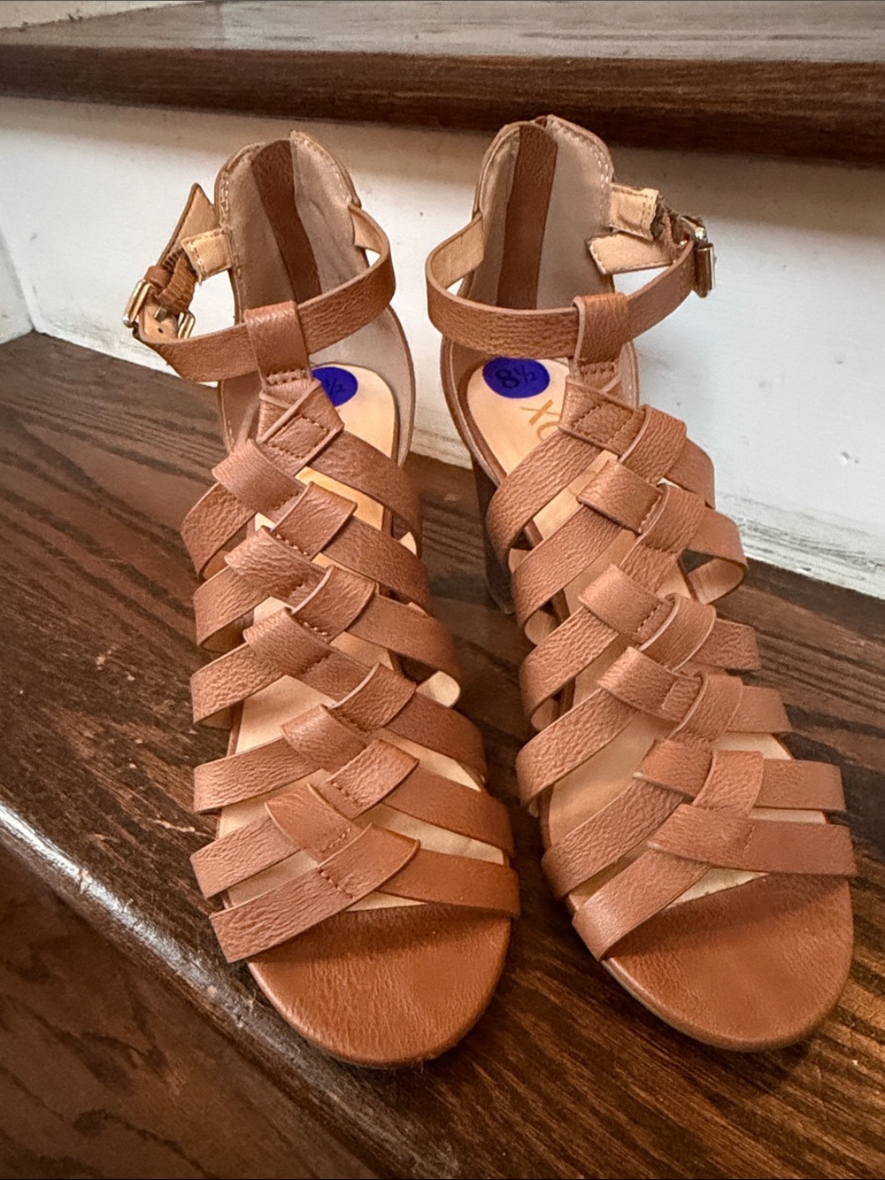 XOXO Tan Woven Ankle-Strap Sandals